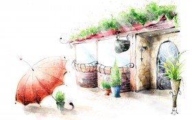 浪漫都市风景卡通桌面壁纸
