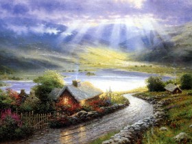Thomas Kinkade 温馨田园风景油画桌面壁纸