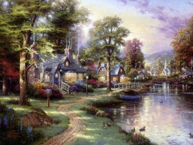 Thomas Kinkade 温馨田园风景油画桌面壁纸