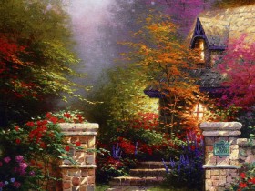 Thomas Kinkade 温馨田园风景油画桌面壁纸