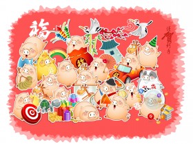 金猪宝宝贺岁卡通桌面壁纸