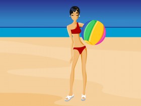 矢量海滩少女桌面壁纸
