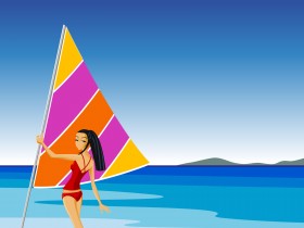 矢量海滩少女桌面壁纸