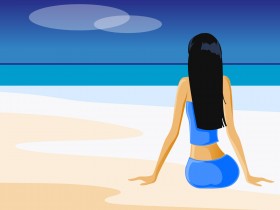矢量海滩少女桌面壁纸