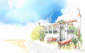 韩国浪漫风景插画桌面壁纸