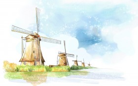 韩国浪漫风景插画桌面壁纸