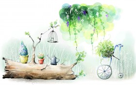韩国浪漫风景插画桌面壁纸