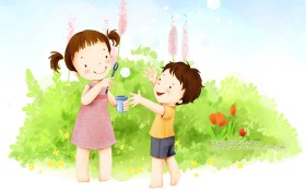 韩国儿童卡通插画桌面壁纸