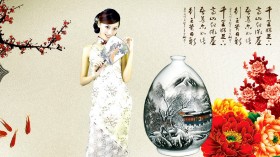 古装美女屏风桌面壁纸