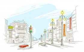 简笔城市风光桌面壁纸
