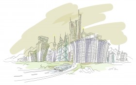 简笔城市风光桌面壁纸