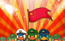鸭嘴兽男孩阅兵主题卡通桌面壁纸