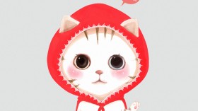 白茶卡通猫咪插画艺术桌面壁纸