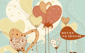 《屋顶的猫》可爱创意手绘桌面壁纸