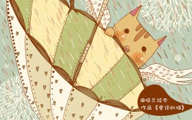 《屋顶的猫》可爱创意手绘桌面壁纸