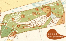 《屋顶的猫》可爱创意手绘桌面壁纸