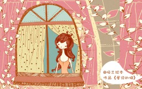 《屋顶的猫》可爱创意手绘桌面壁纸