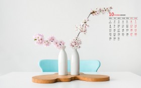 2018年10月精致花瓶日历桌面壁纸