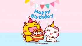 哈咪猫生日快乐卡通桌面壁纸