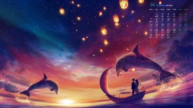2019年10月唯美动漫场景日历桌面壁纸